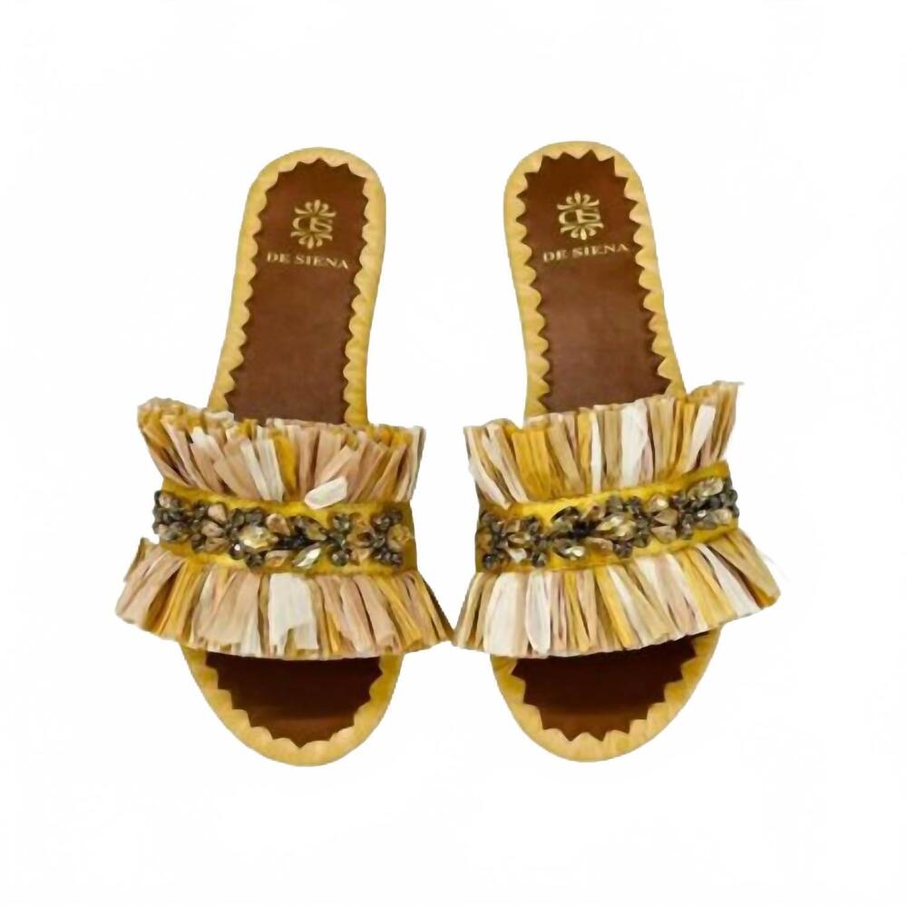 NEW DE SIENA women's semira raffia sandal in multi color gold
